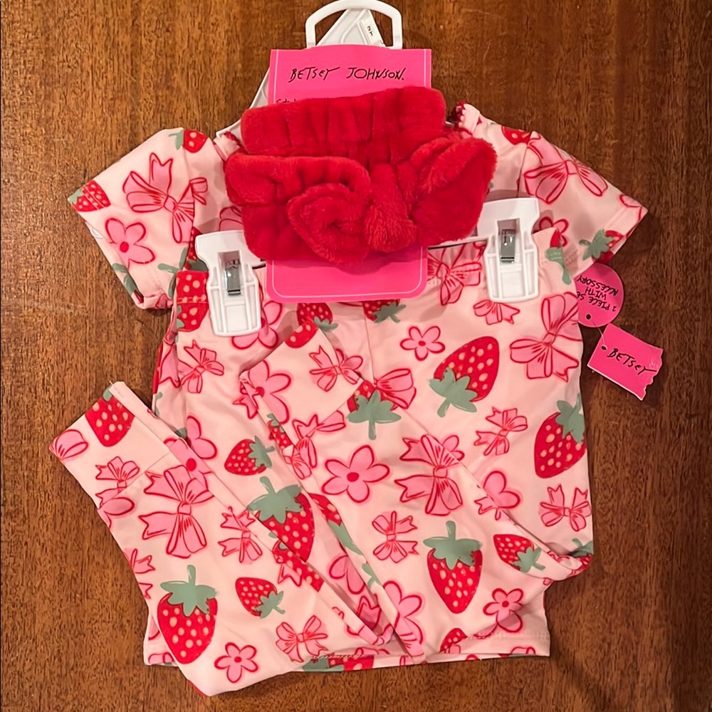 Betsey Johnson Pink Strawberry Print Kids Accessory Set
